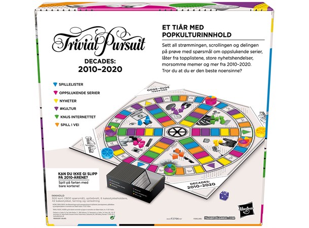 Trivial Pursuit Decades Brettspill Norsk utgave 